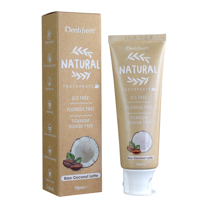 95g Creme dentali sbiancanti Creme dentali naturali di cocco grezzo Latte Aroma SLS Essenza di erbe gratuita Estratto di creme dentali