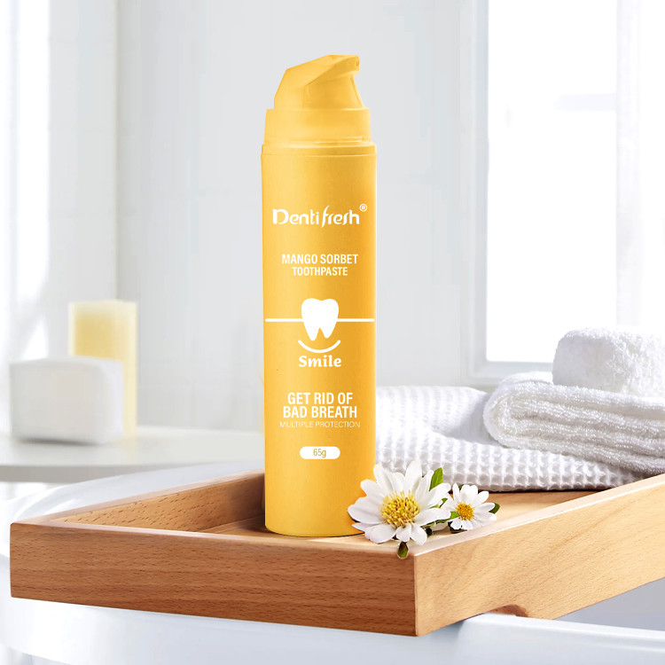 Non irritanti denti biologici sbiancamento naturale pompa bottiglia dentifrici Limone Mango Sapore di fragole