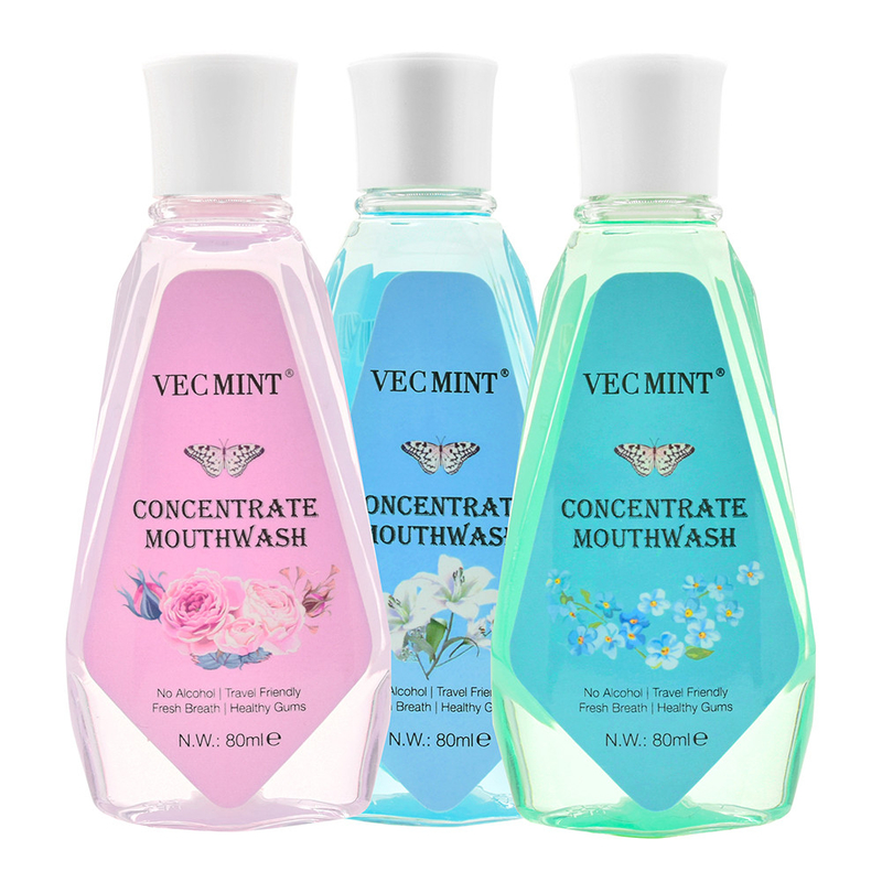 VECMINT Alcol libero 80 ml Aromi floreali Antibatterici Concentrati Lavatorio della bocca Lavatorio orale Lavatorio dentale