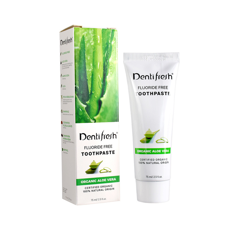 DENTIFRESH Pasta dentale naturale certificata di Aloe Vera 75 ml per bambini adulti senza fluoruro