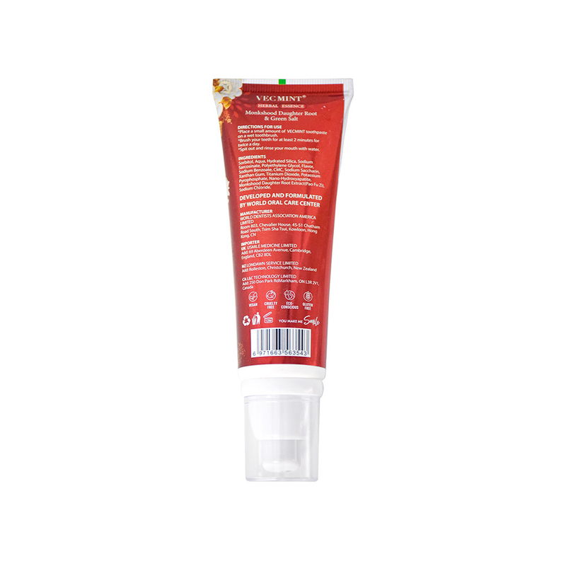 VECMINT Nano - dentifricio all'acido ialuronico - formula a base di erbe con cappuccio di monaco, radice di figlia e sale verde 100 ml