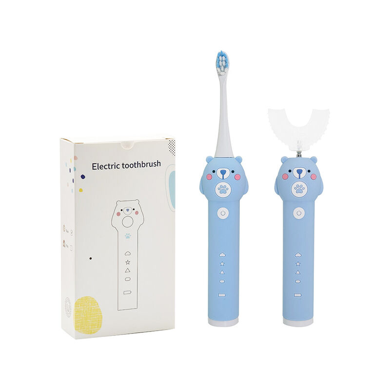 Spazzolino da denti elettrico per bambini Baby Blue Bear - 2 testine (setole morbide) Spazzolino sonico impermeabile con 3 modalità per bambini dai 3 ai 15 anni Kit per l'igiene orale