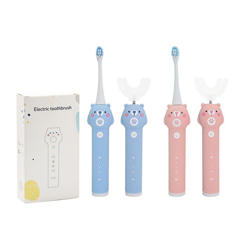 Spazzolino da denti elettrico per bambini Baby Blue Bear - 2 testine (setole morbide) Spazzolino sonico impermeabile con 3 modalità per bambini dai 3 ai 15 anni Kit per l'igiene orale