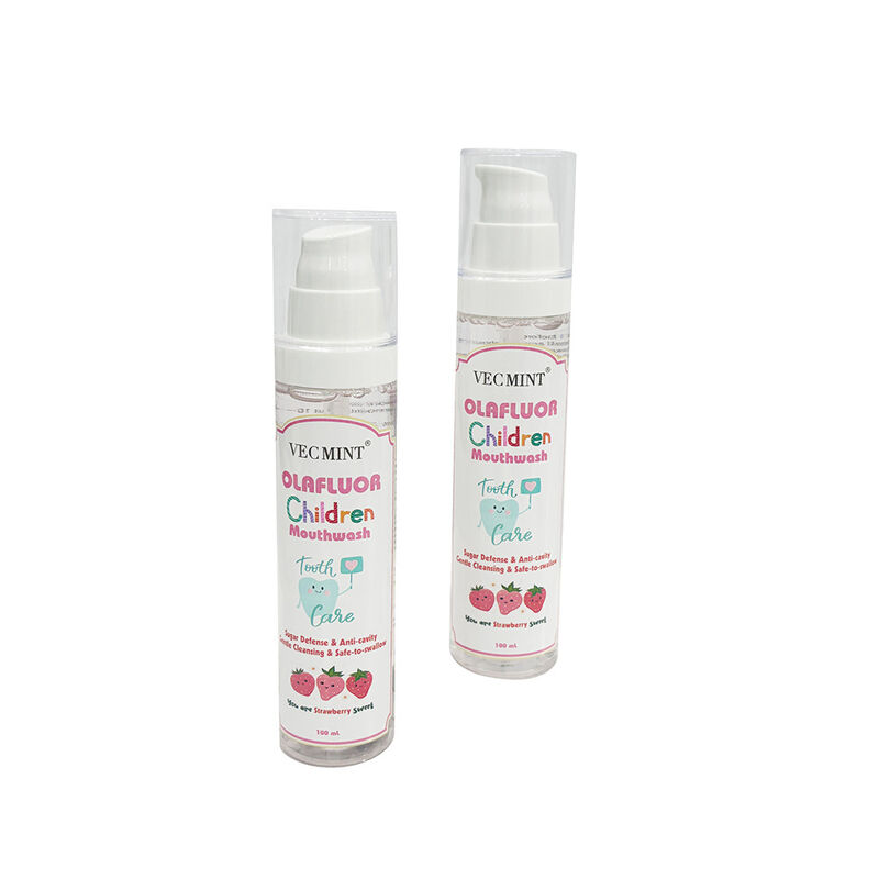 Collutorio per bambini VECMINT OLAFluor Kids - 100ml con dosatore a pompa, gusto fragola, protezione anti-carie, difesa dallo zucchero, sicuro da deglutire, cura orale
