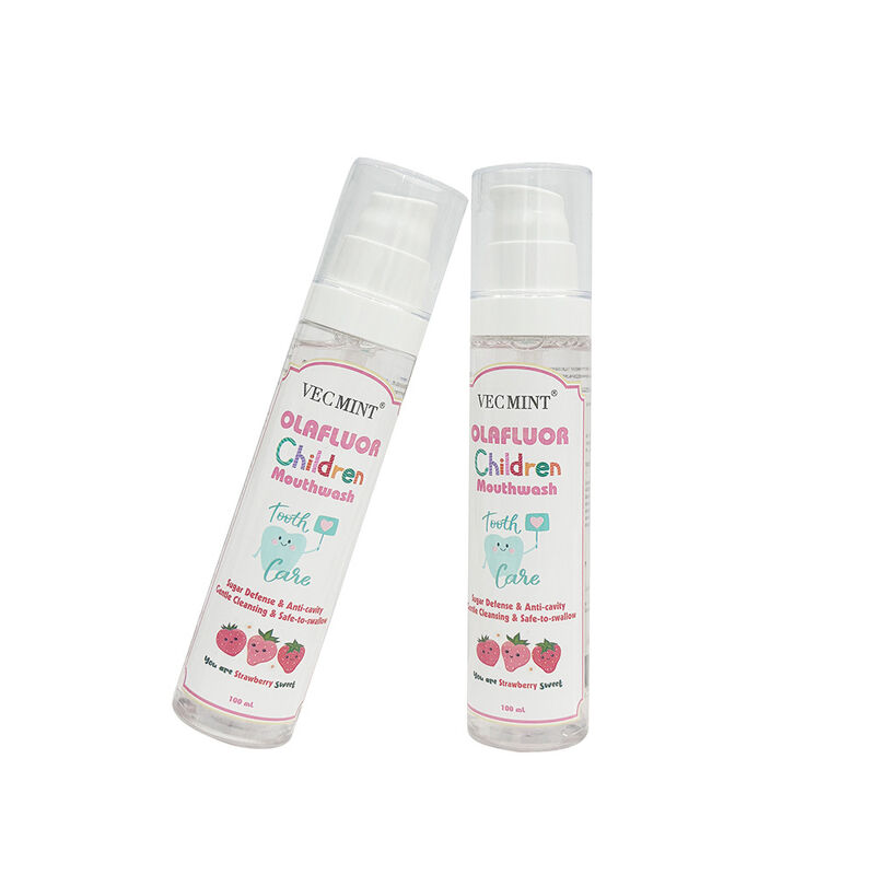 Collutorio per bambini VECMINT OLAFluor Kids - 100ml con dosatore a pompa, gusto fragola, protezione anti-carie, difesa dallo zucchero, sicuro da deglutire, cura orale