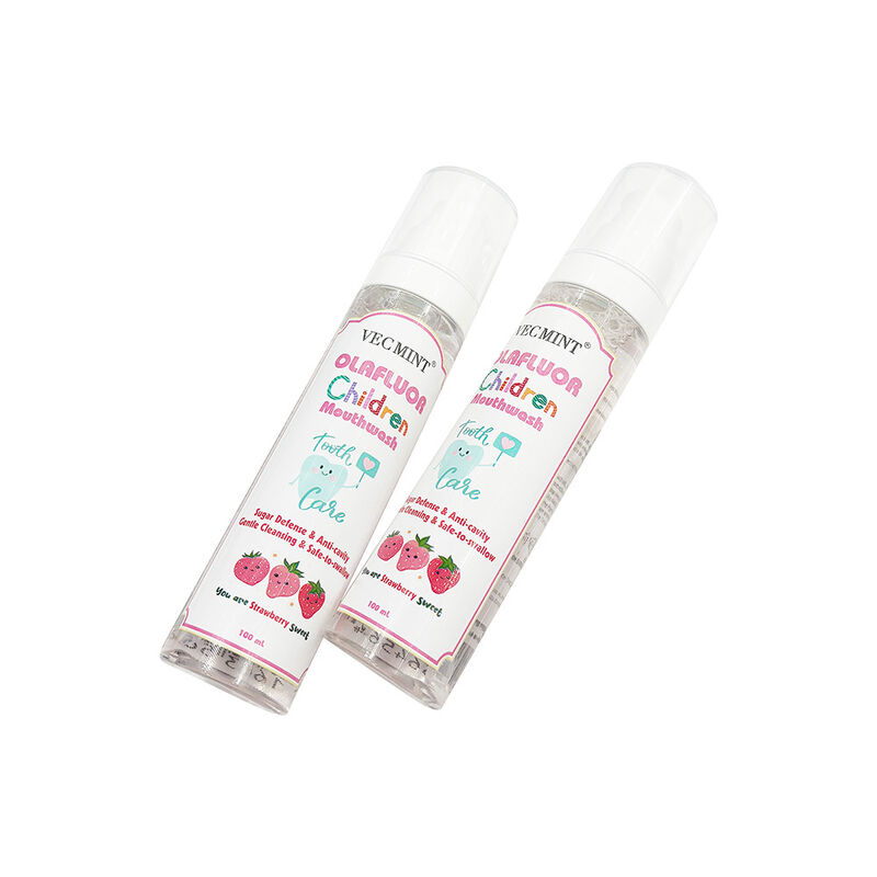 Collutorio per bambini VECMINT OLAFluor Kids - 100ml con dosatore a pompa, gusto fragola, protezione anti-carie, difesa dallo zucchero, sicuro da deglutire, cura orale